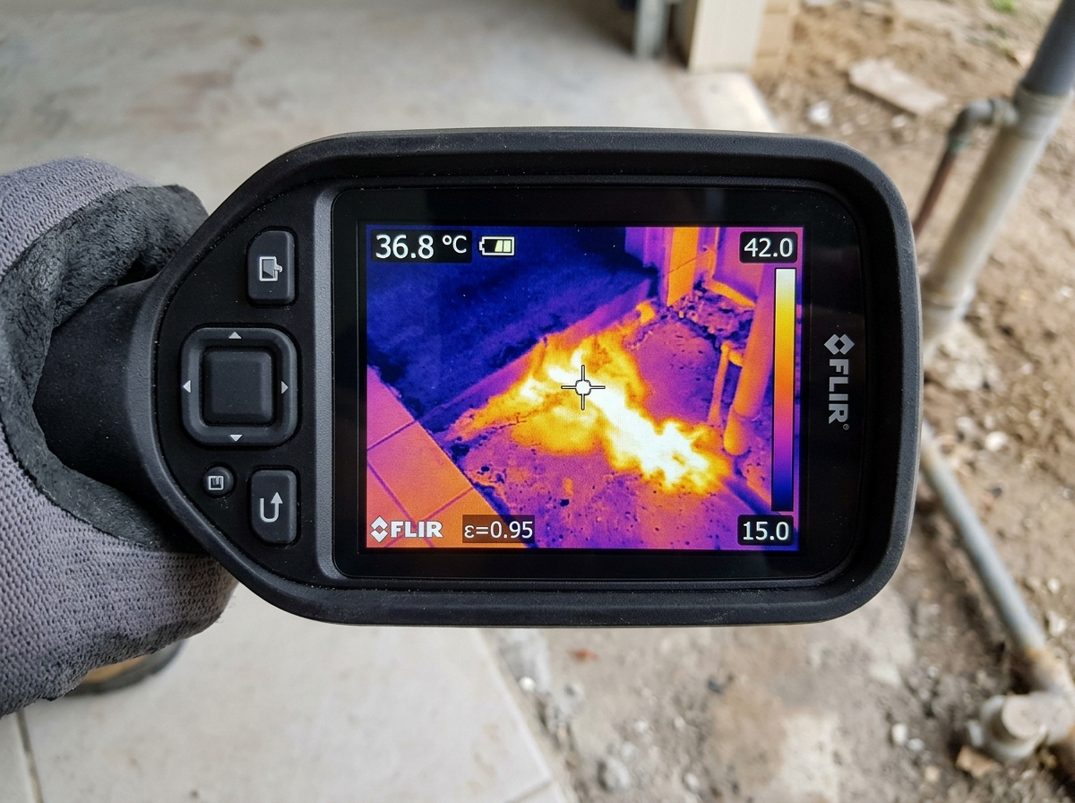 Thermal infrared scan showing hot water slab leak in Boynton Beach home